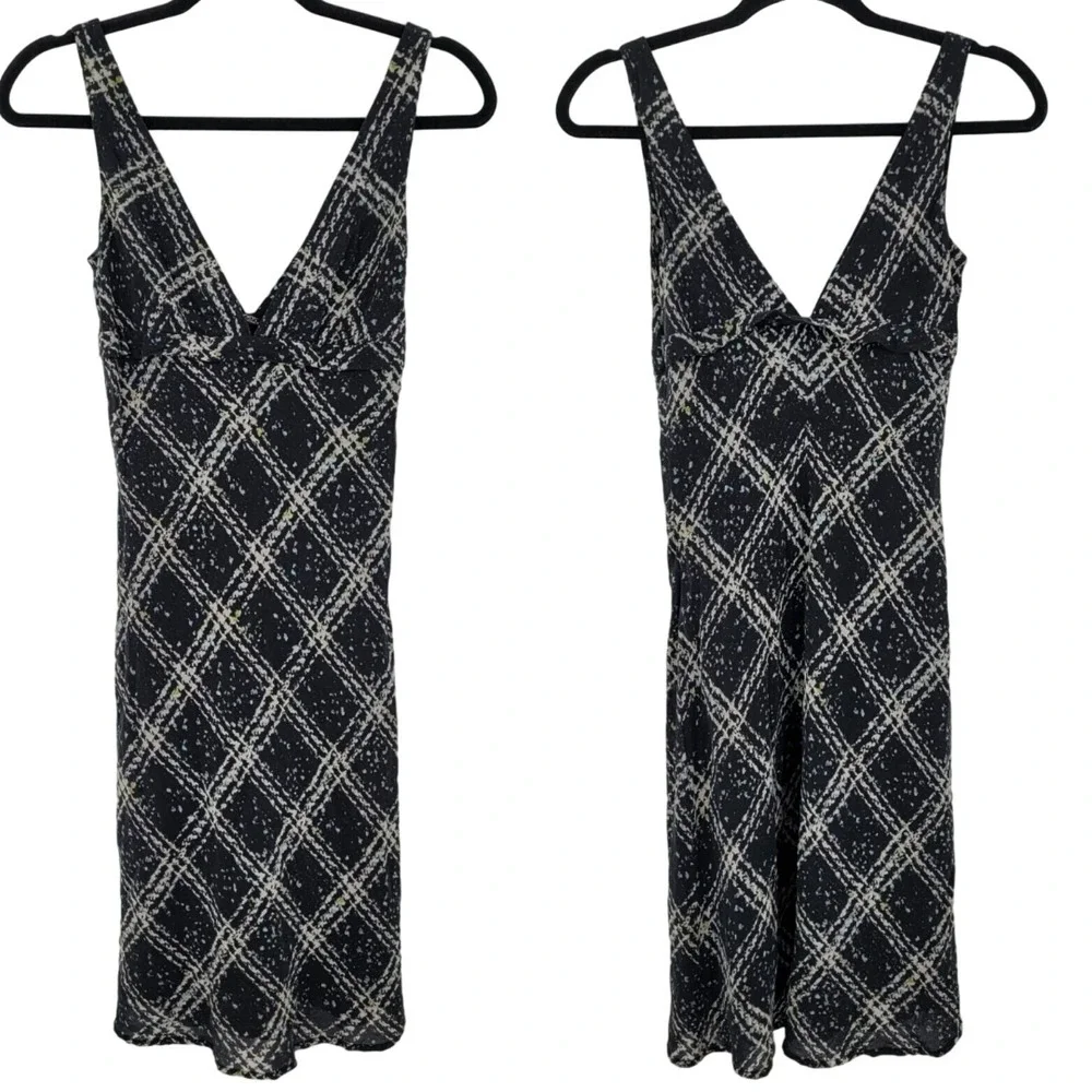 Vtg Victoria's Secrets Silk Baby Doll Plaid Slip Dress Sz 4‎ Black Midi Grunge